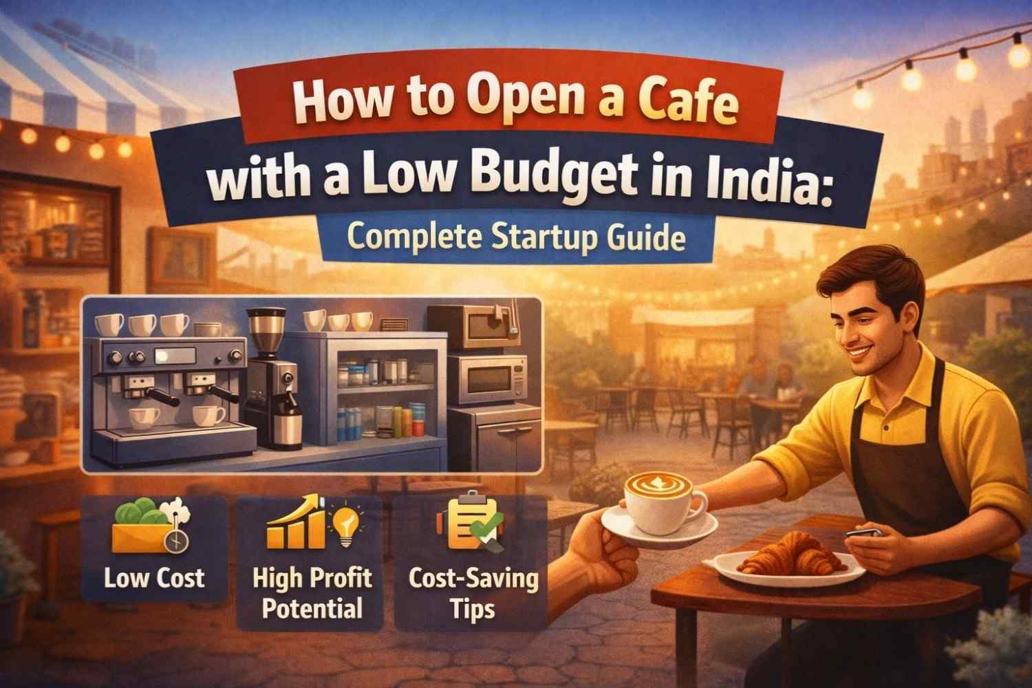 Low budget creative small cafe design in India with cozy interiors