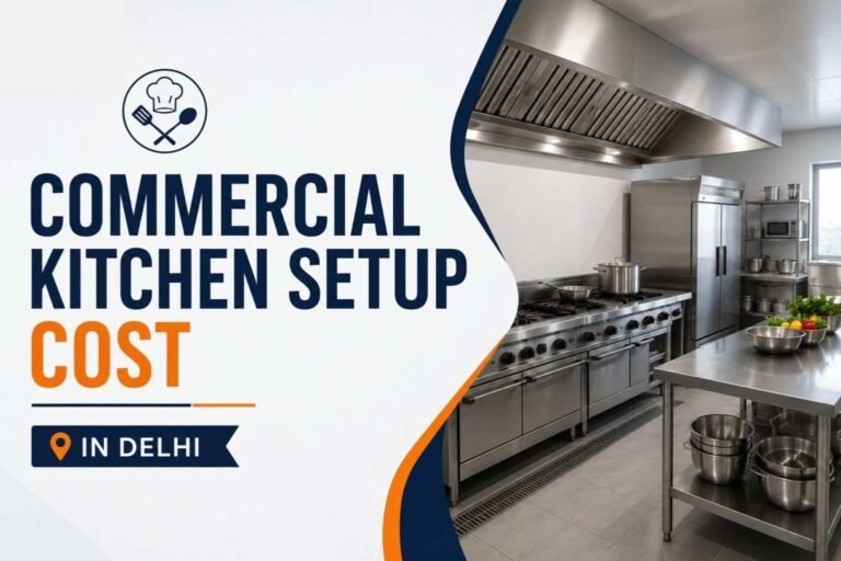 Commercial kitchen setup by Restrobar Kitchens showing professional restaurant kitchen equipment layout